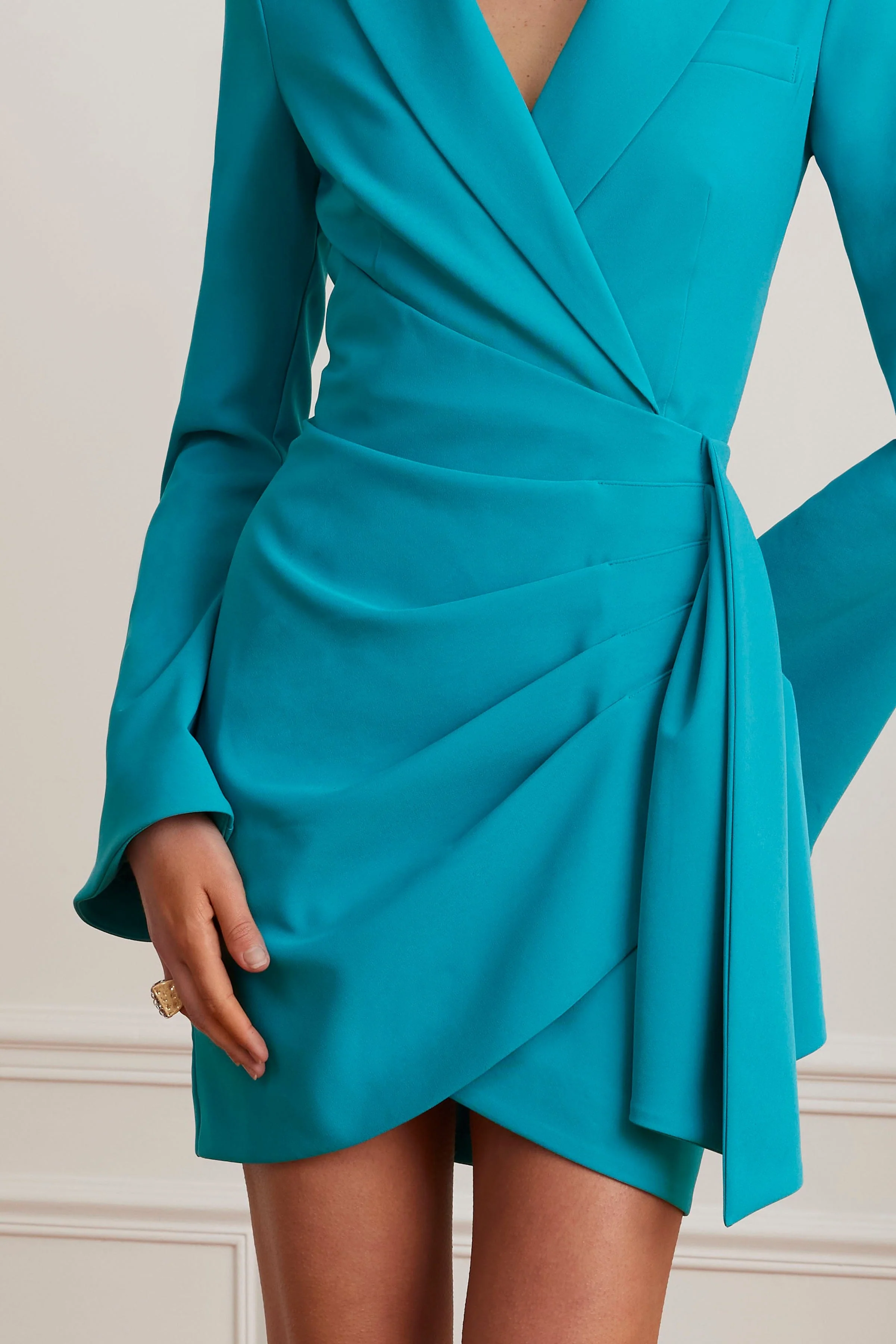 ABIGAIL Wrap Blazer Mini Dress In Teal Blue - Image 2